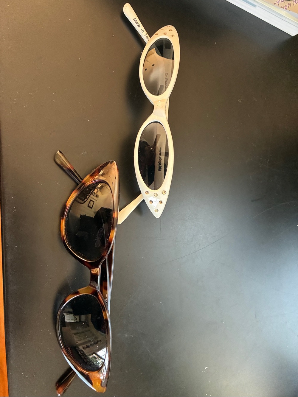 White Cat-Eye Sunglasses with Crystal Accents - Women Accessories